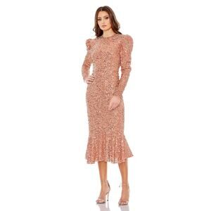Mac Duggal 10865 Long Sleeve Formal Sequin Midi Dress - 14